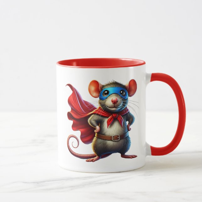 Caneca Une souris super-héros intrépide. (Direita)