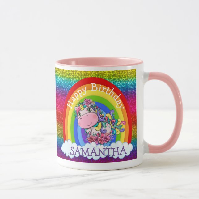 Caneca Unicorn Cute Rainbow Glitter Mug (Direita)