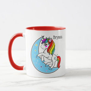 Caneca Unicórnio Arco-íris Celestial Lua e Estrelas Azul