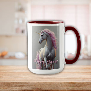 Caneca Unicórnio Branco Personalizado com Mané Rosa