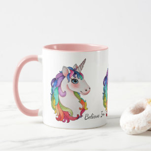 Caneca Unicórnio da aguarela com cabelo do arco-íris