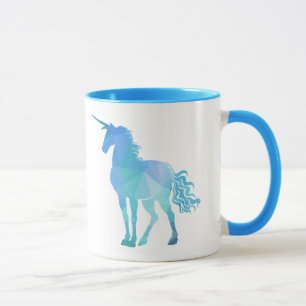 Caneca Unicórnio de Polígono Azul Moderno
