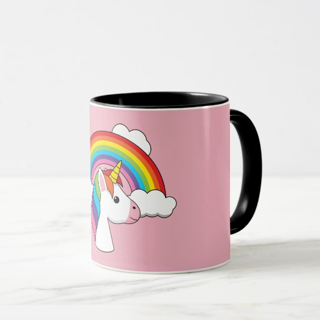Caneca Unicórnio e Arco-íris com Nuvens Kawaii (Frente Esquerda)