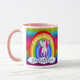 Caneca Unicórnio Feliz BIRTHDAY Rainbow Glitter Mug