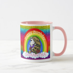 Caneca Unicórnio Feliz BIRTHDAY Rainbow Glitter Mug
