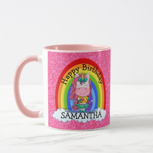 Caneca Unicórnio Feliz NASCIMENTO Rosa Midro (Esquerda)