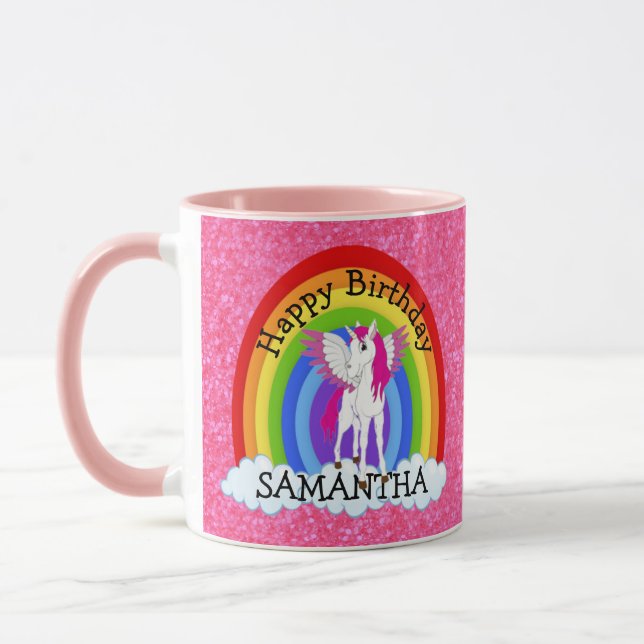 Caneca Unicórnio Feliz NASCIMENTO Rosa Midro (Esquerda)