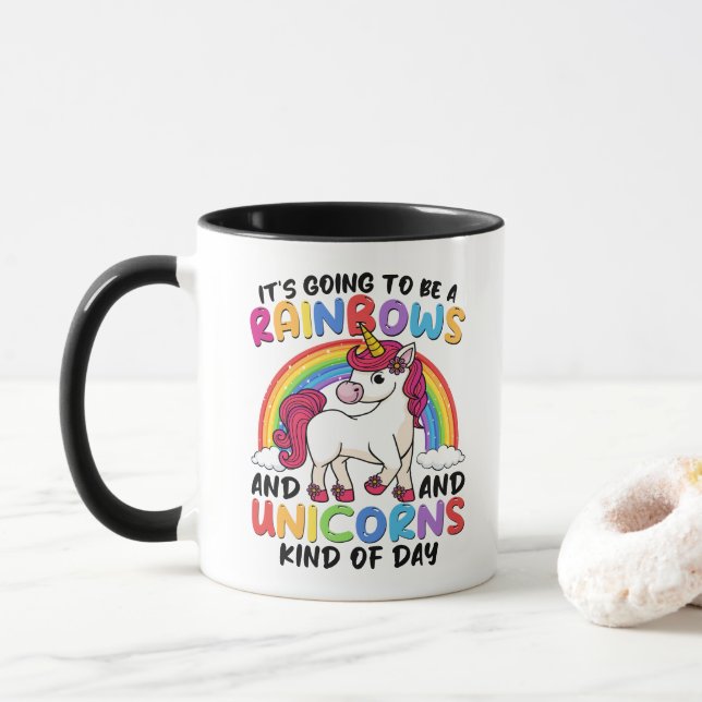 Caneca Unicórnio Fofo Caprichoso Divertido Arco-íris E Un (Com Donut)