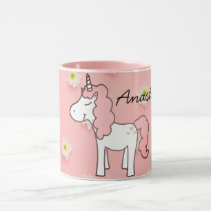 Caneca Unicórnio Rosa, Flores e seu nome
