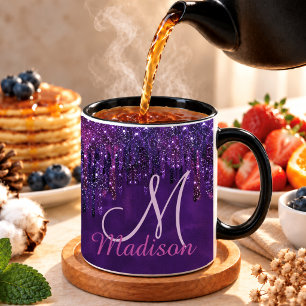 Caneca Unicórnio Rosa Roxo Glitter Monograma