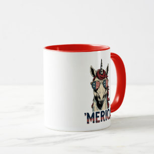 Caneca unicórnio Vintage Merica 4° de julho patriótico