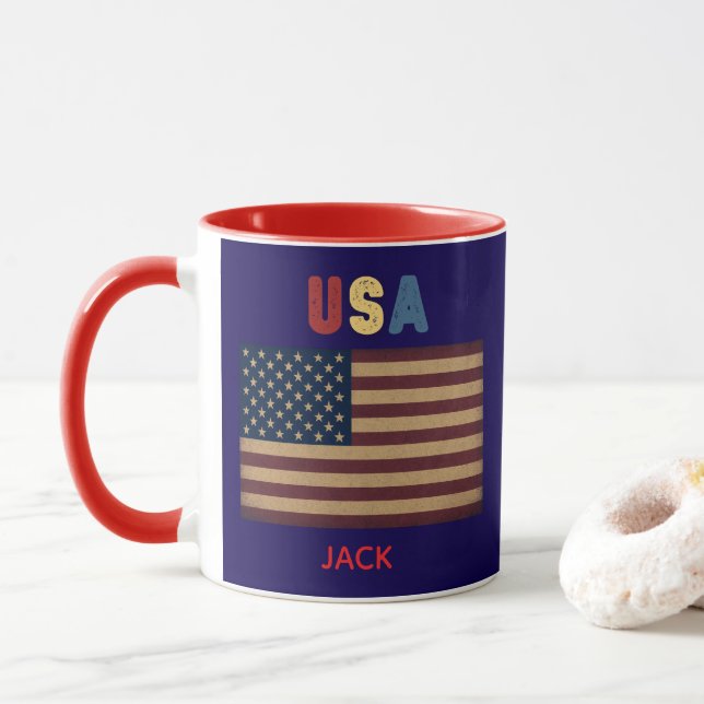 Caneca Unisex USA American Flag Retro Vibe (Com Donut)