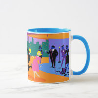 Caneca urbana retro do partido do telhado