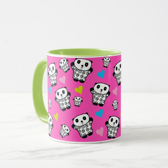 Caneca Ursa Panda Kawaii Fofa Rosa Corações de Amor (Frente Esquerda)