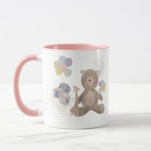 Caneca ursinho bonitinho com cubos e balões