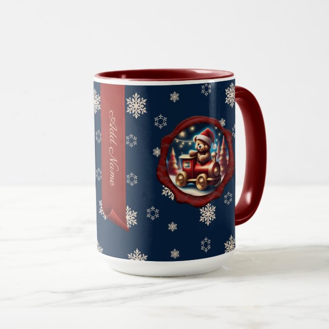 Caneca Ursinho de Natal2 - Banner personalizado azul (Frente Esquerda)