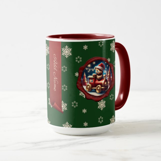 Caneca Ursinho de Natal2 - Banner personalizado verde (Frente Esquerda)