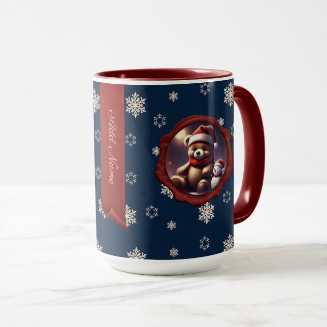Caneca Ursinho de Natal - Amigo Personalizado Banner Azul (Frente Esquerda)