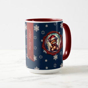 Caneca Ursinho de Natal Árvore Personalizada Banner Azul