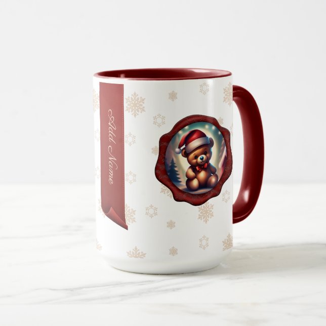 Caneca Ursinho de Natal Árvore Personalizada Banner Branc (Frente Esquerda)