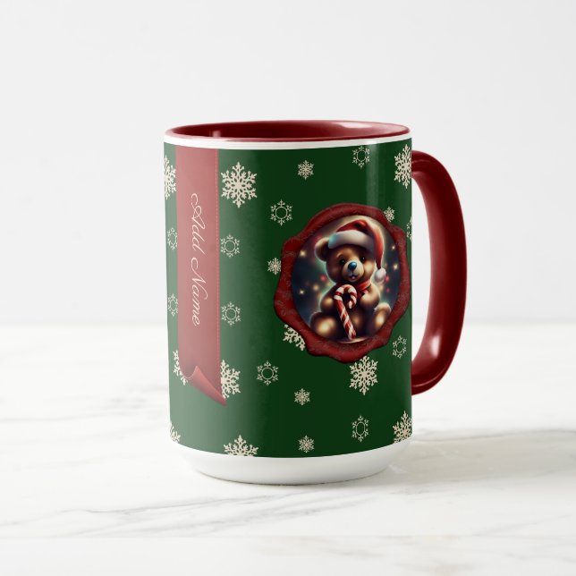 Caneca Ursinho de Natal - Banner Personalizado Verde (Frente Esquerda)