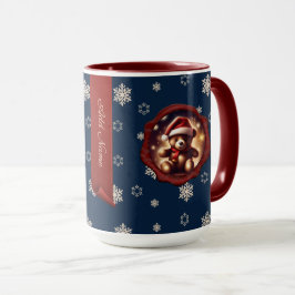 Caneca Ursinho de Natal Estrelas Personalizadas Banner Az