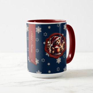 Caneca Ursinho de Natal HotCocoa Banner Personalizado Azu