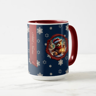 Caneca Ursinho de Natal Lanterna Personalizada Banner Azu