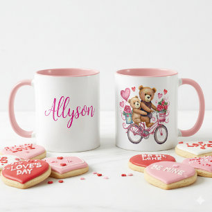 Caneca Ursinhos de valentine em bicicleta personalizados