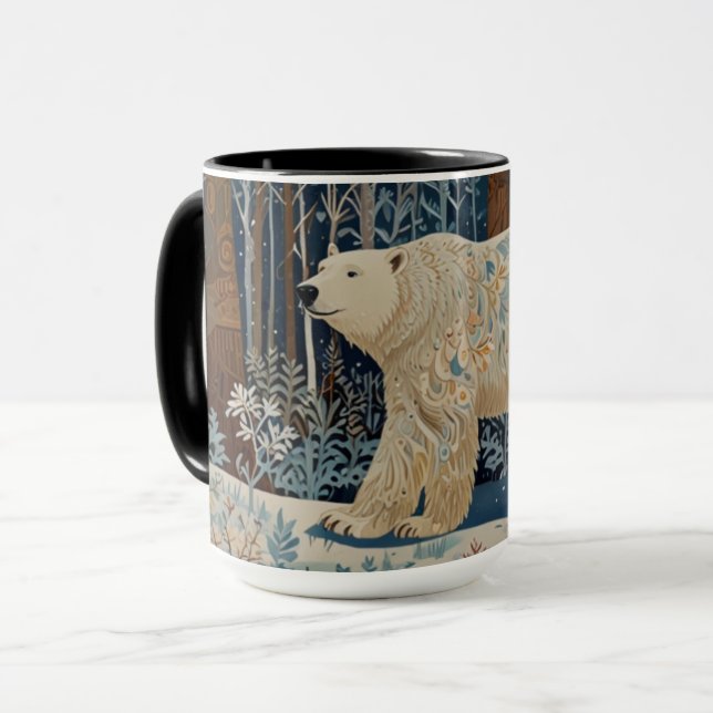 Caneca Urso branco retrógrado boho floresta de inverno (Frente Esquerda)