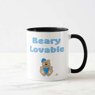 Caneca Urso Castanho Branco Azul Beisebol Boné Beary Amor