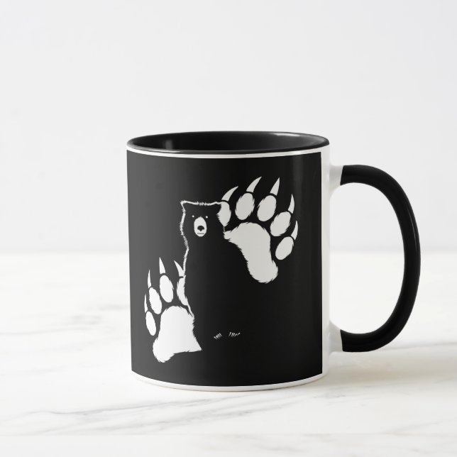 Caneca Urso cinzento e pegadas Design Gráfico (Direita)