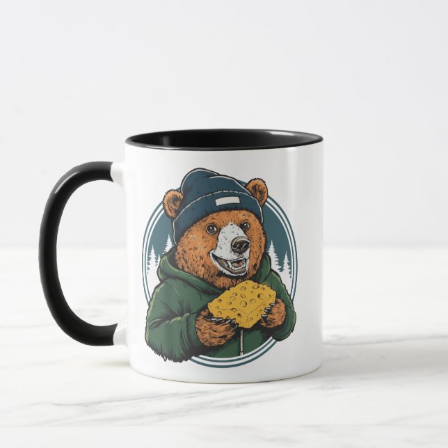 Caneca Urso Comendo Queijo - Engraçado Anti Green Bay Wis (Esquerda)