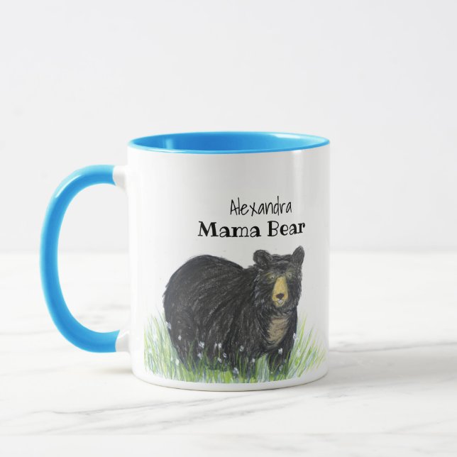 Caneca ~ Urso da Mamãe ~ Urso Negro Corda Azul (Esquerda)