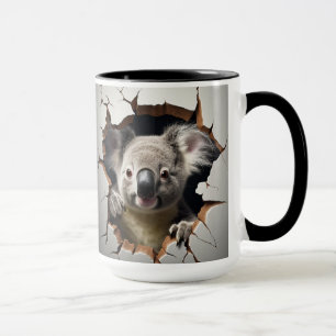 Caneca Urso de coala bonito na parede rachada