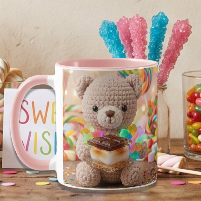 Caneca Urso de Crochê Personalizado com S'more (Criador carregado)
