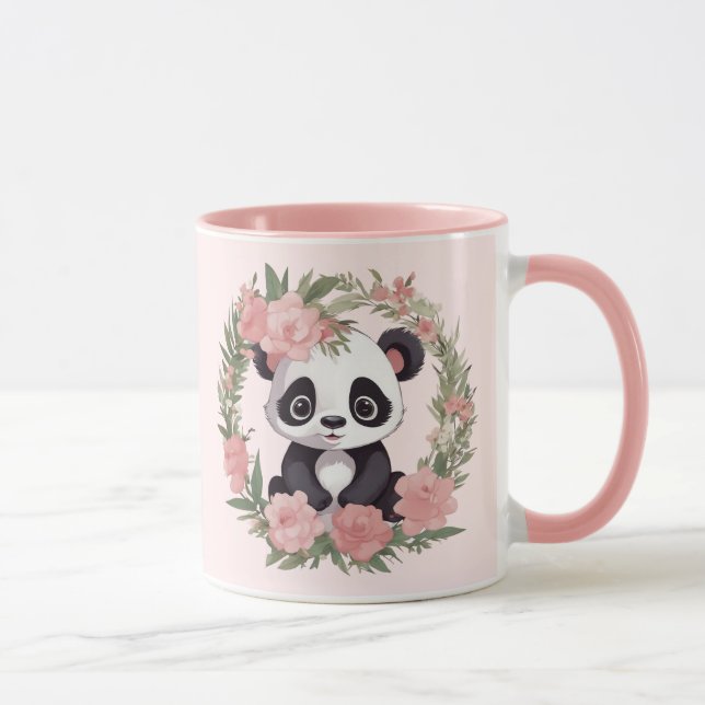 Caneca Urso de Panda Adorável com Flores (Direita)