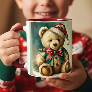 Caneca Urso de pelúcia de Natal vintage