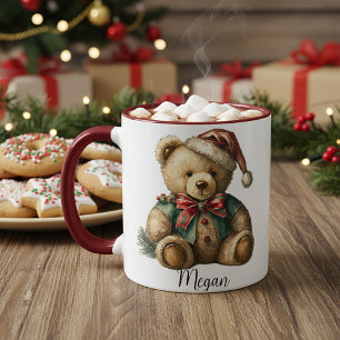 Caneca Urso de pelúcia de Natal vintage personalizado
