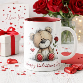 Caneca Urso de pelúcia do Dia dos Namorados com Rosa e Co