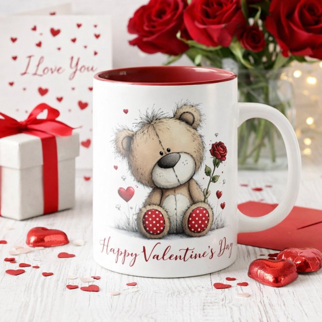 Caneca Urso de pelúcia do Dia dos Namorados com Rosa e Co (Criador carregado)