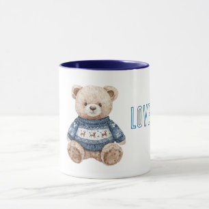 Caneca Urso de pelúcia feliz camisola azul amor