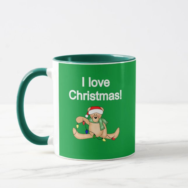 Caneca Urso de Teddy Adoro Camisetas de Natal e presentes (Esquerda)