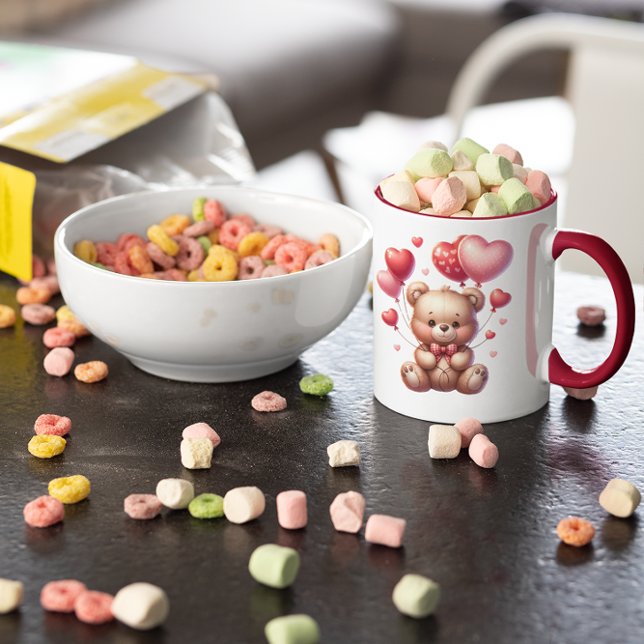 Caneca Urso De Teddy Com Dia de os namorados De Balões (Criador carregado)