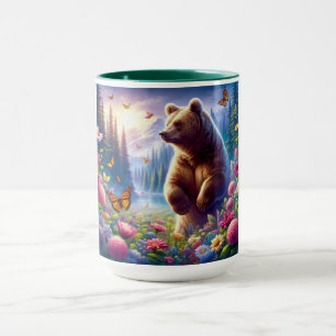 Caneca Urso e borboletas bonitos e coloridos