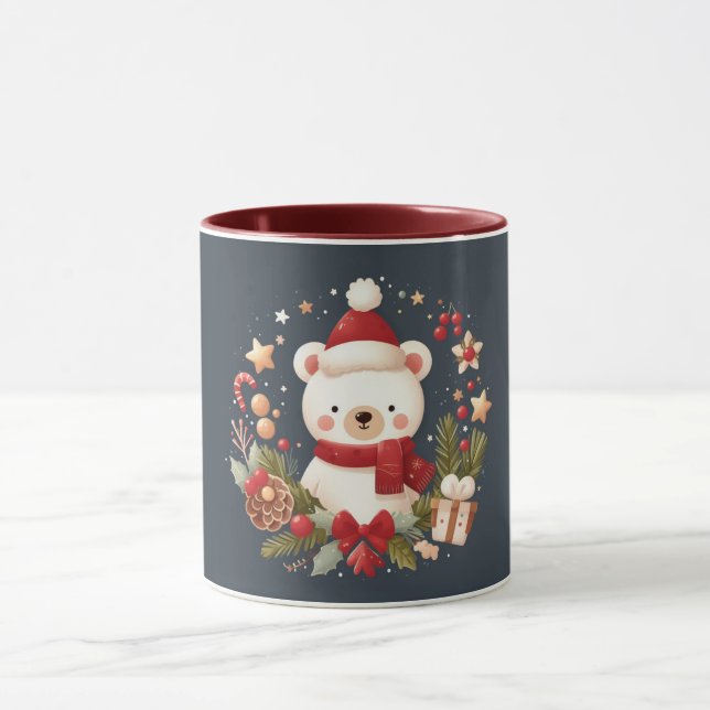 Caneca Urso fofo de Natal/inverno em grinalda (Centro)