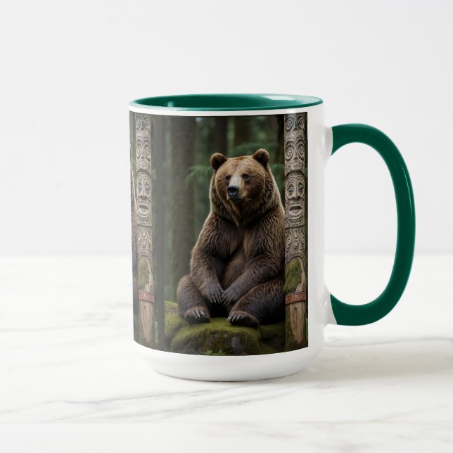 Caneca Urso Grizzly e Arte da Vida Selvagem Totem Polos (Direita)