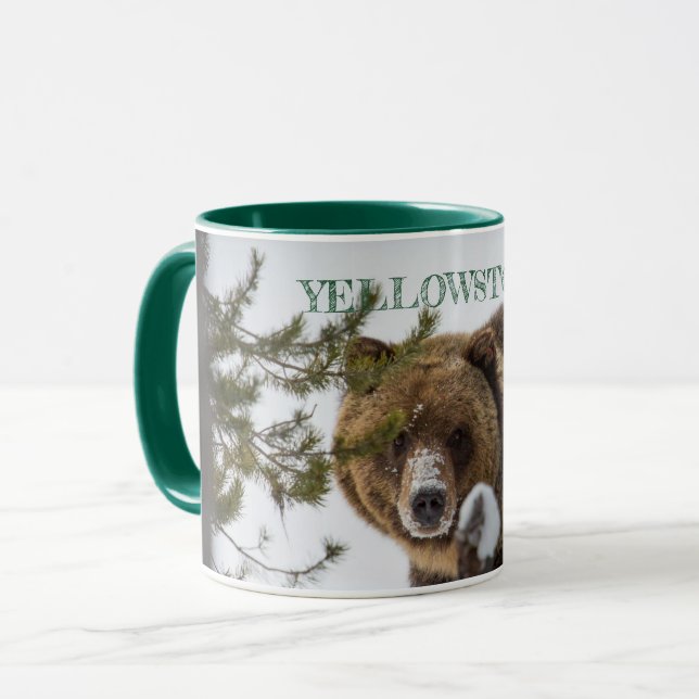 Caneca Urso Grizzly em Neve, Parque Nacional Yellowstone  (Frente Esquerda)