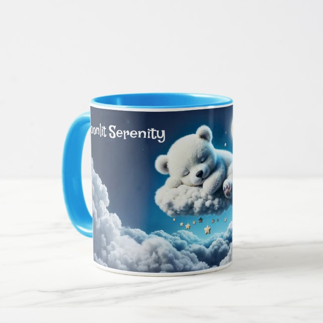 Caneca Urso mágico, sonhadora, noite pastel, arte azul (Frente Esquerda)