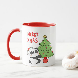 Caneca Urso Panda Bonito Com Árvore De Natal